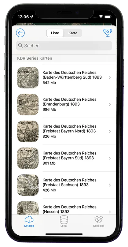 Скриншот каталога карт в Vetus Maps